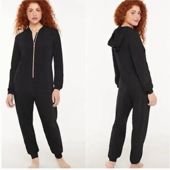 Savage X Fenty Sleep & Shine Onsie Metallic Hooded Jumpsuit Zip Up Black Small - Picture 3 of 10